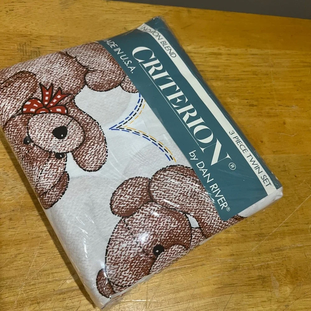 Vintage Criterion Dan River Twin Sheet Set Tumbling Teddies 3pc 1986 Made in USA